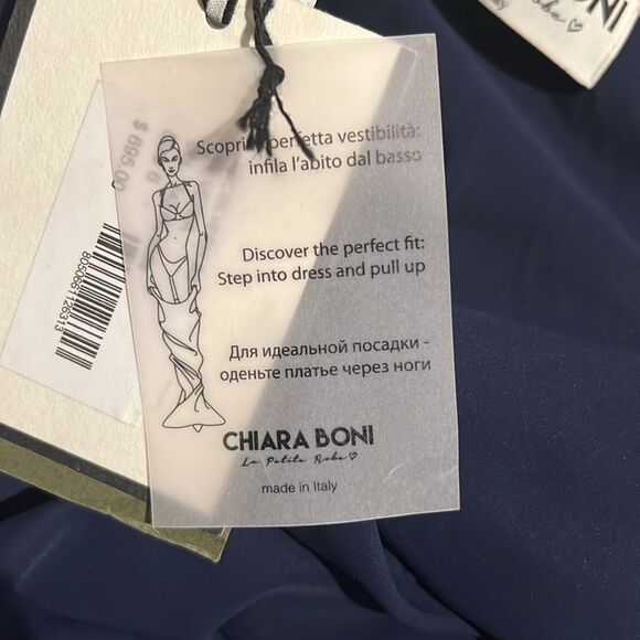 Chiara Boni La Petite Robe Silveria Off-the-Shoulder Dress Navy, NWT, Size 6 - Picture 11 of 12